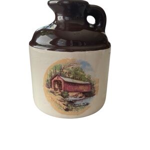 Vintage Ceramic Jug with Covered Bridge Design